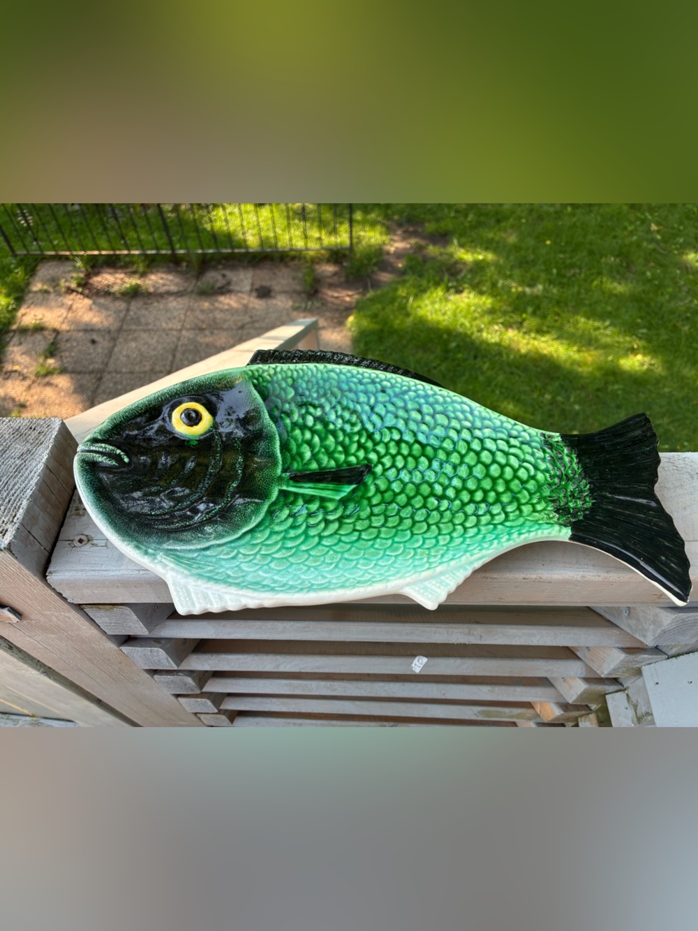 Vintage Majolica Fish Wall Plaque Serving Dish made in Caldas da Rainha Portugal